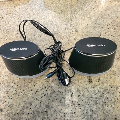 Amazon Basics Computer Speakers USB Plug Play 2 Speakers for PC New
