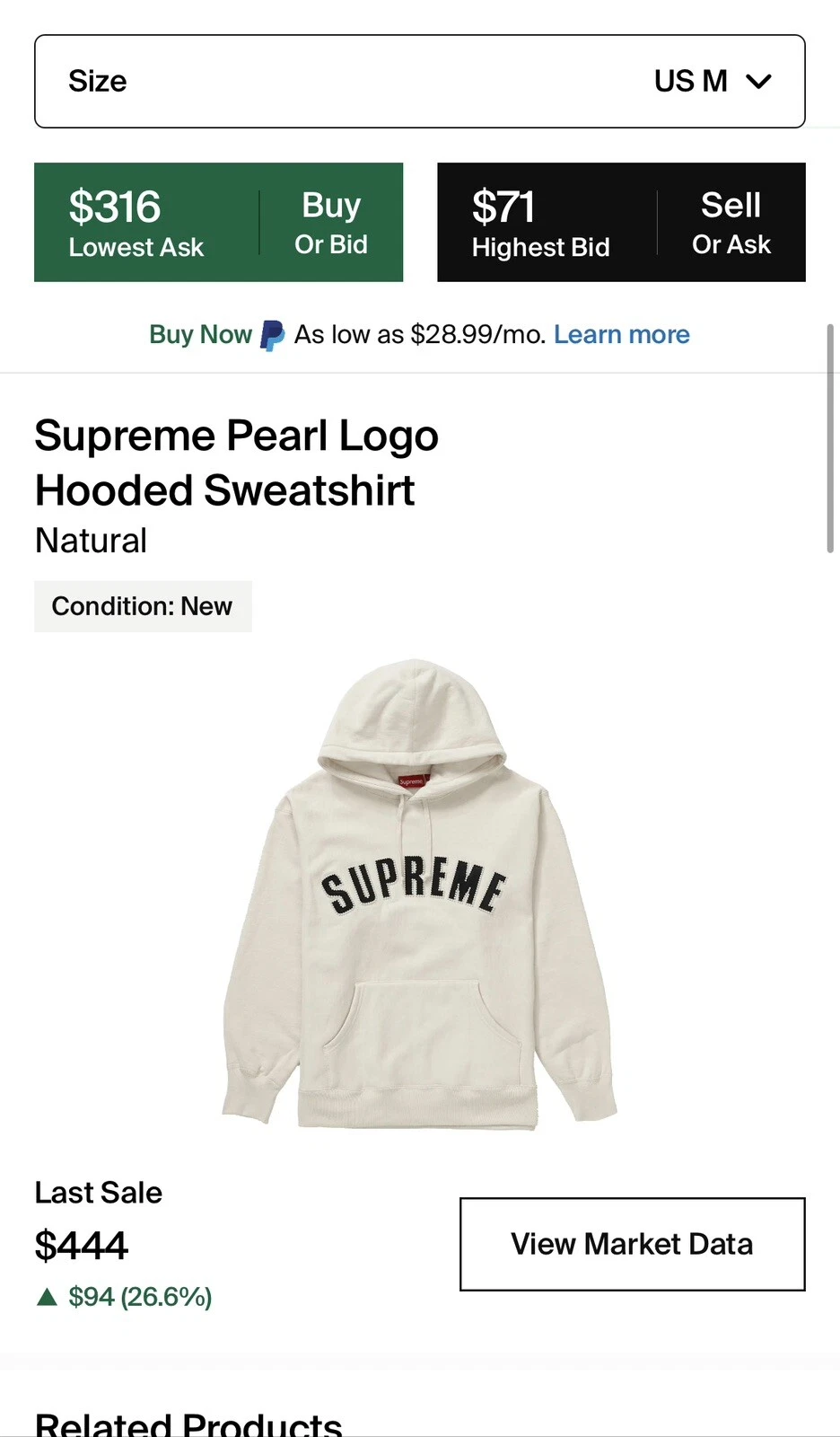 SWEAT À CAPUCHE LOGO PERLE SUPREME TAILLE sweat à capuche naturel moyen