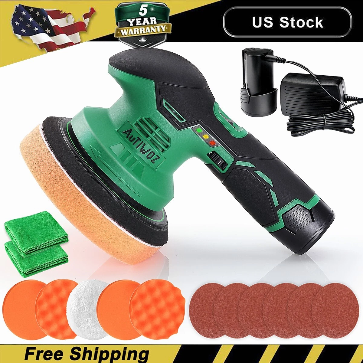 Cordless Car Polisher Buffer Kit Dual Action Hand Polishing Machine 6 Pad  Waxer