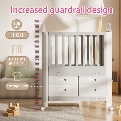 Plastic Baby Cot Bed Toddler 0-3 Years Old Comfortable Baby Sleeper w/4 Drawers - Picture 15 of 15