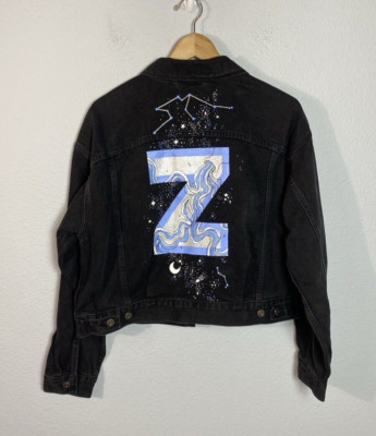 NWT Levi s Women s Trucker Denim Jacket Hand Painted Zodiac Medium Black Big E