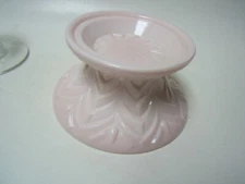 Jeannette Shell Pink Punch Bowl Stand Feather Pattern 