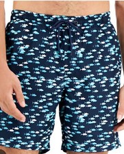 Club Room Navy Blue Fish Men's Trunks Size Latge Nylon Mesh Poly Lining Pockets