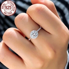 Luxury Round Cut Cubic Zirconia S925 Sterling Silver Wedding Promise Finger Ring
