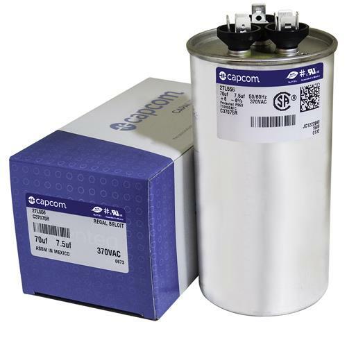 70 + 7.5 uf MFD x 370 VAC # 27L556 Genteq Dual Round Capacitor