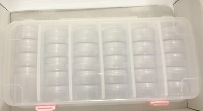 29 Clear Screw Top Mini Stacking Storage Containers-4 Beads, Brads, Etc + Case