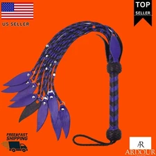 Leather Handmade Flogger 09 Tails , BDSM Metal Stud