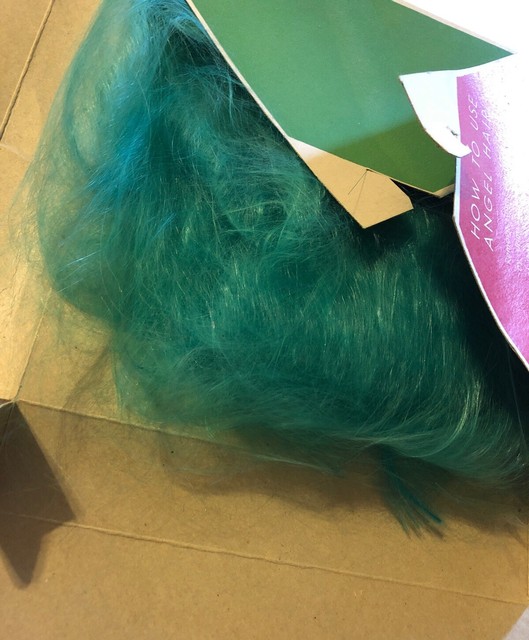 RARE Vintage Spun Glass Angel Hair Christmas Decoration Turquoise