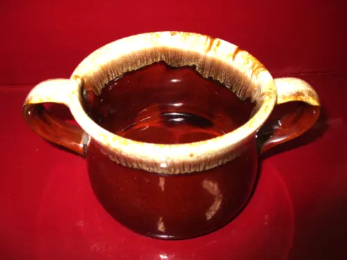 Vintage McCoy Two Handle Soup Bowl Mug Cup Brown Pottery Drip Glaze French Onion