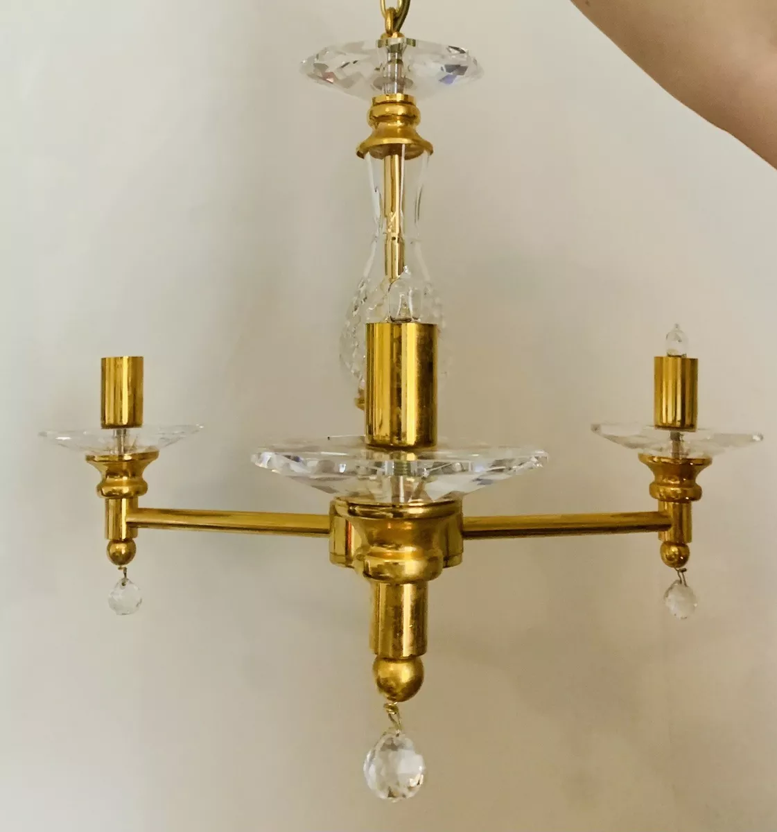 Superb Vintage Gold Plated And Crystal Hollywood Three Arm