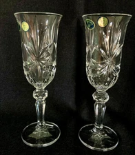 NIB BOHEMIA Czech Republic Set Of 2 Champange Flutes 24% PBO Lead Crystal Clear 