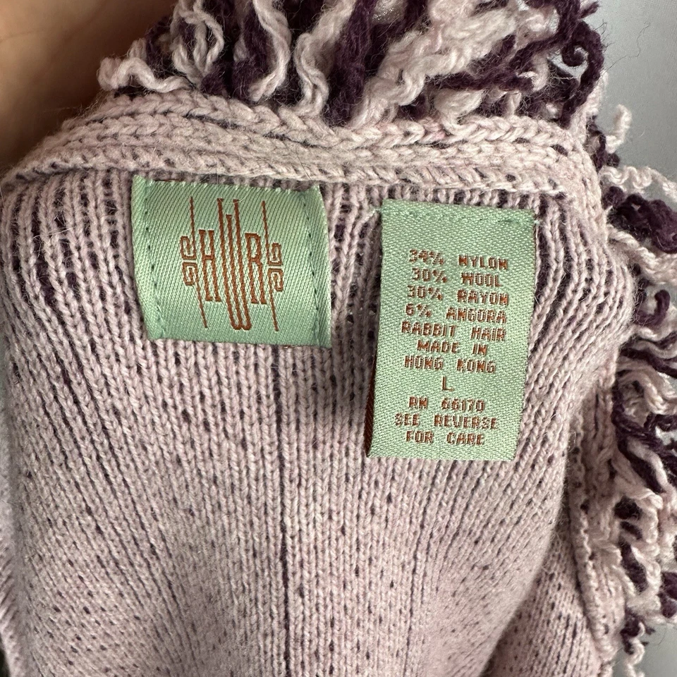 Cardigã Anthropologie monograma HRW suéter blazer M L mistura de lã franja ajustado - Imagem 3 de 4