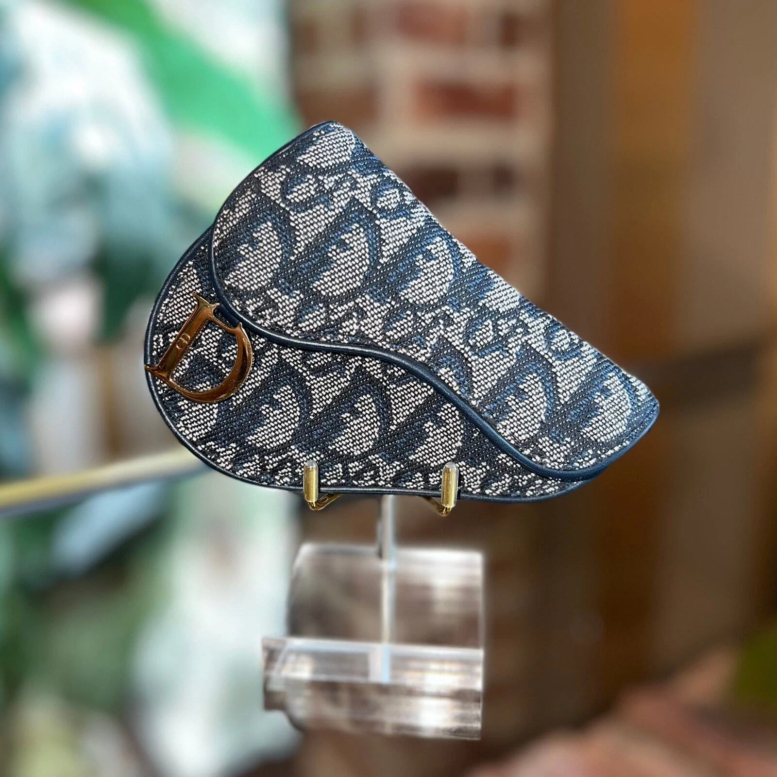 Ancienne mini selle oblique toile marine CHRISTIAN DIOR porte monnaie