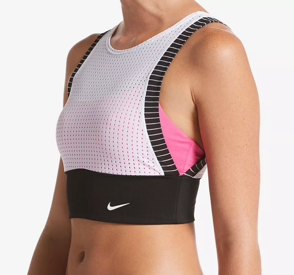 NIke Women's Athletic Swim Contrast Sport Bra Bikini Top, Pink