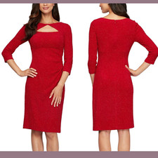 NWT 159 Alex Evenings  14  Glitter Cutout Sheath Dress in Red G843