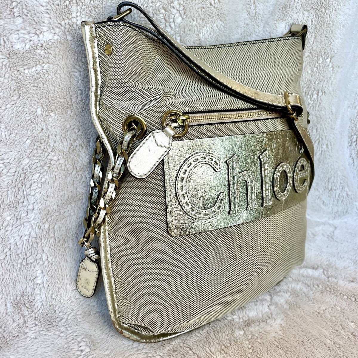 Chloe Metallic Gold Harley Canvas & Leather Shoulder Bag | eBay