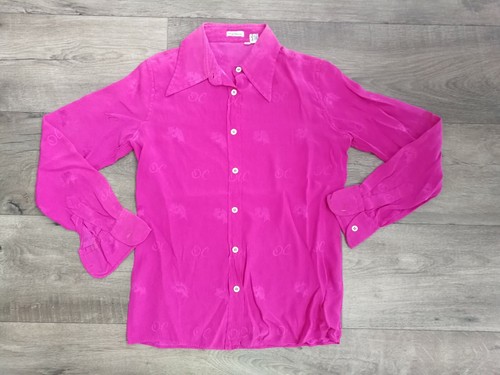 Oleg Cassini Damen Hemd Seide Rosa Design Initialen Vintage 90s Gr. 44 M - Bild 3 von 9