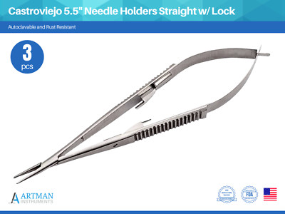 Castroviejo Needle Holder 5.5 inches Straight with Lock Set of 3 ARTMAN