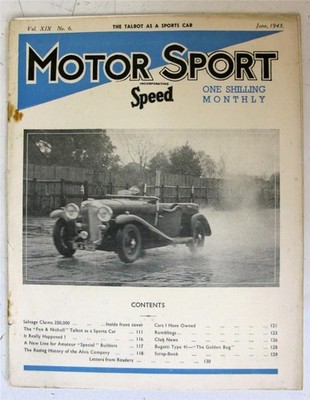 MOTOR SPORT Car Magazine Jun 1943 Vol 19 No 6 Sporting Talbot Racing Alvis