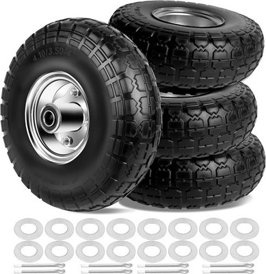 4.10/3.50-4 Tires Wheels Flat Free Solid Tires Replacement for Cart Garden Wagon