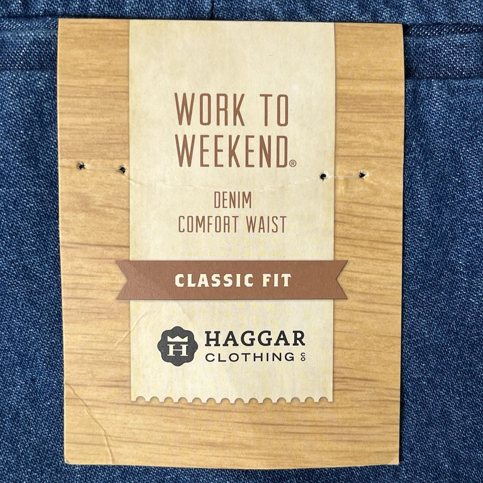 Haggar Work To Weekend Mens Creased Denim Pants 34x31 Blue Expandable Waist NWT - Image 4 of 4