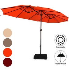15 Ft Patio Double Sided Umbrella Large Market Umbrella with Crank  Base Orange