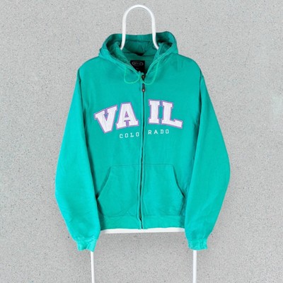 Vintage grüner Hoodie Vail Colorado bestickt Spruch Tourist Herren Medium