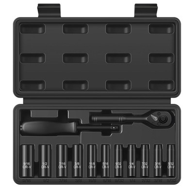 1/4'' Drive Socket Set, 13-Piece SAE (3/16''- 11/32'') Deep Sockets, 72-Tooth Ra...