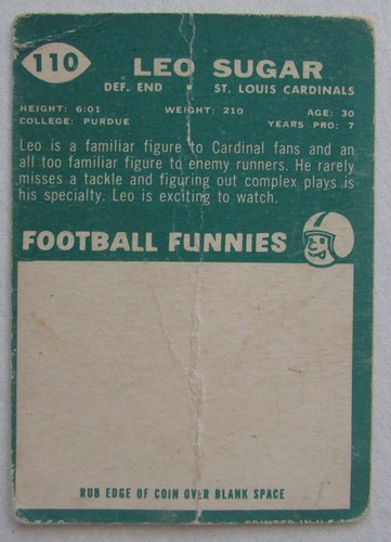 Leo Sugar 1960 Topps #110 St Louis Cardinals NFL - Bild 2 von 2