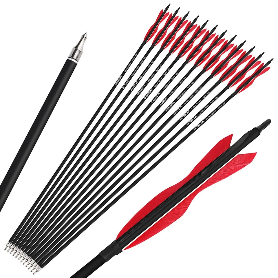 30" Archery Carbon Arrows SP500 Screw Tips Points Natural Feather Bow Shoot Hunt - Image 4 of 4