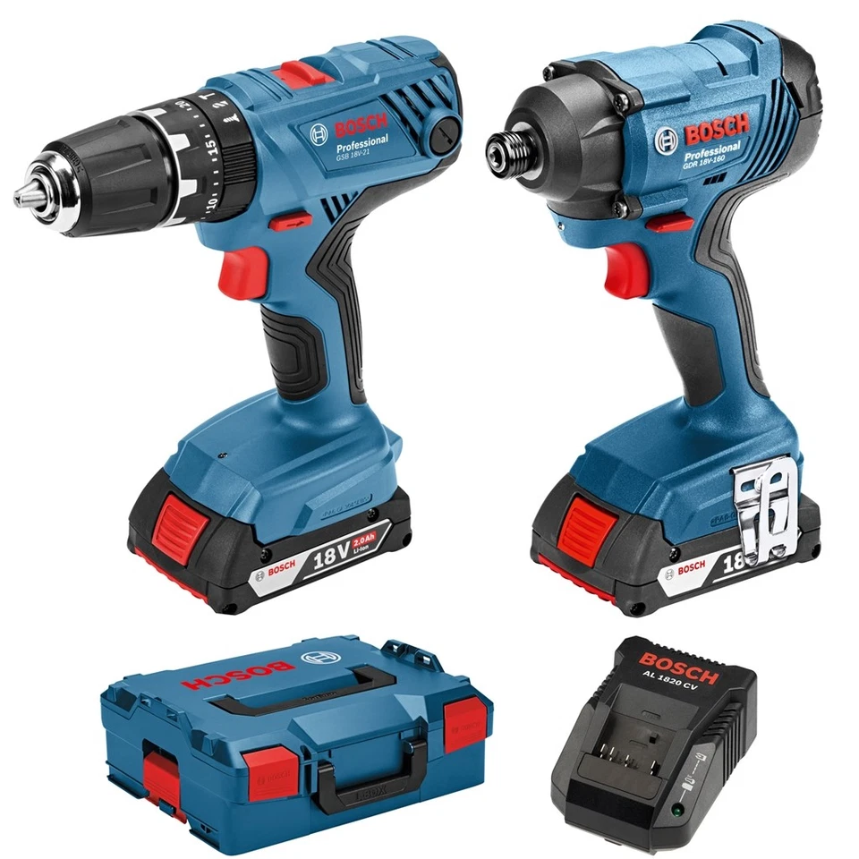 Bosch Akku-Drehschlagschrauber GDR 18 V-160 + GSR 18 V-21 +2 Akkus 2,0Ah +L-BOXX