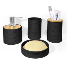 Bathroom Accessories Set 4 PCS, Bathroom Sets Accessories, Bamboo Bathroom Ac...