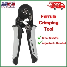 Klein Tools 34055 Ratcheting Ferrule Square Crimper, 10 to 22 AWG Wire Terminals