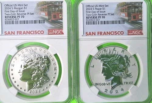 2024-S Reverse Proof MORGAN N PEACE DOLLAR NGC PF70 FDOI Trolley Label  Rare  !!