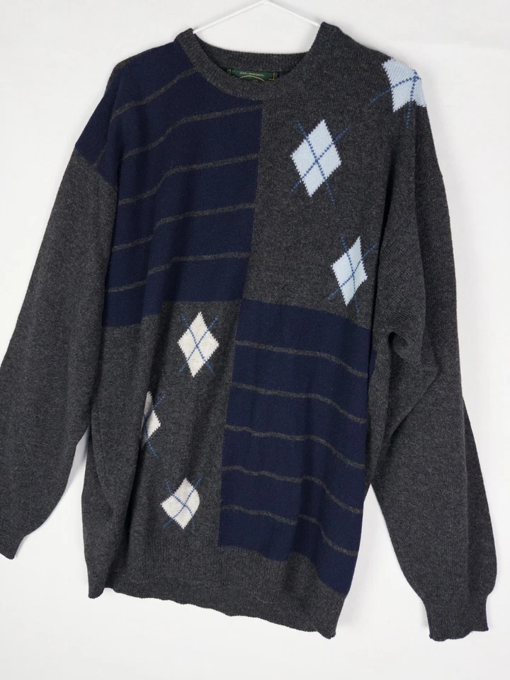 Peter Scott Argyle Sweater Herren XL Pullover Schwarz Preppy 100% Lammwolle Schottland - Bild 3 von 4