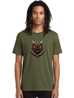 Viking-Bear-1 Mens Graphic Tee, 100% Cotton, Casual Summer Wear