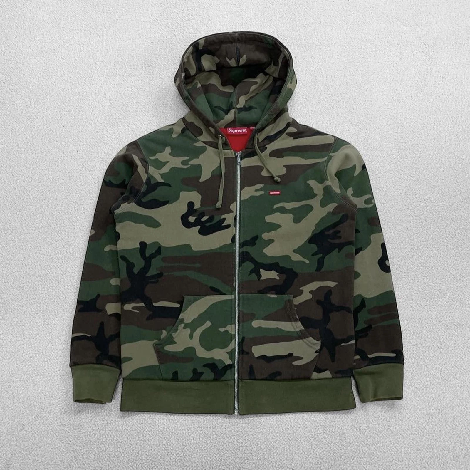 Supreme 15FW Small Logo Camo Thermal Zip Hoodie