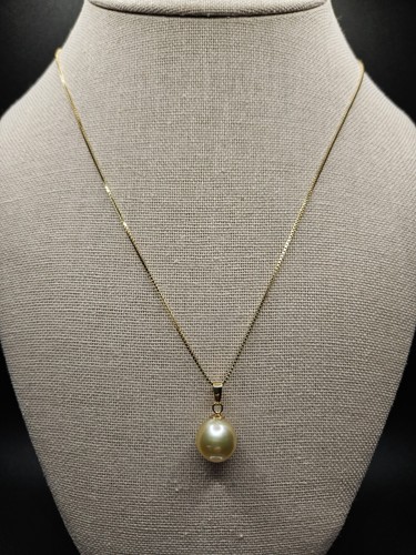 11mm Südsee Champagner Perlen Anhänger mit vergoldeter 925 SS Box Gliederkette