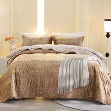 Ultra Soft Luxury Velvet Quilt Set Breathable Comforter Bedding Bedspread