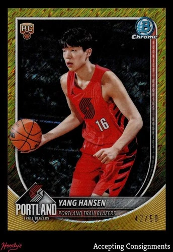 2025-26 Bowman Chrome Gold Shimmer Refractor Yang Hansen RC Rookie 42/50 Blazers