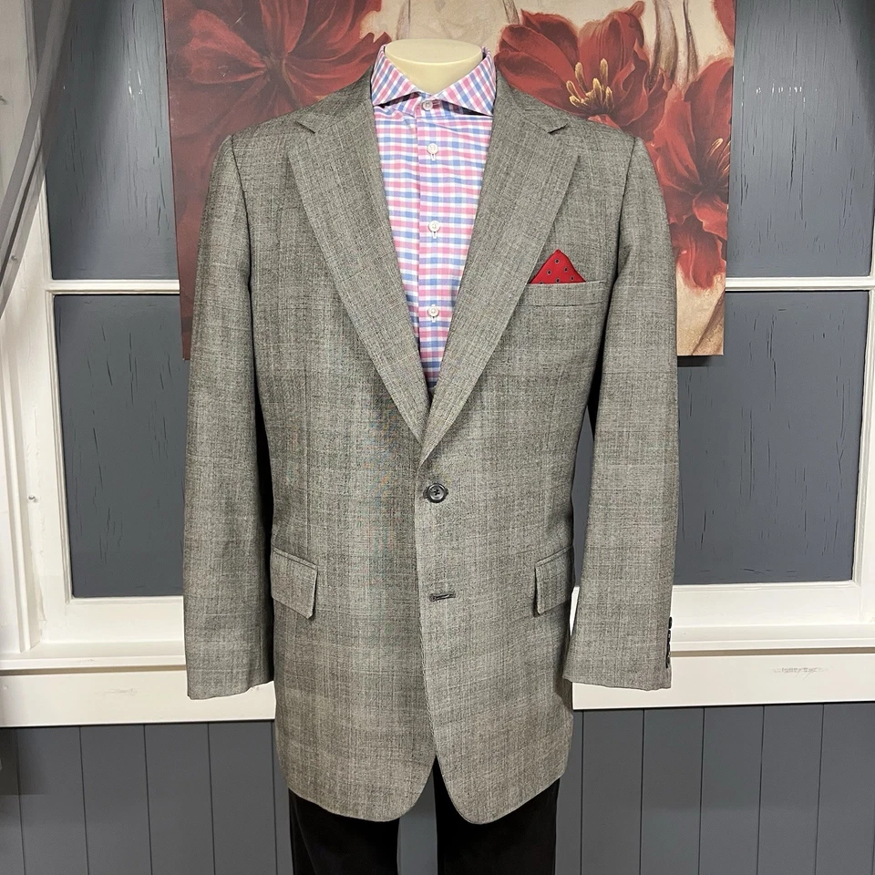 Tom James Blazer 定制定制合身定制运动外套男式 44-超长灰色 — 第 2/4 张图片