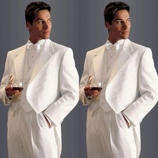 White Men's Tuxedo Formal Classic Fit Tailcoat Prom Wedding Groom Suits 3 Pcs