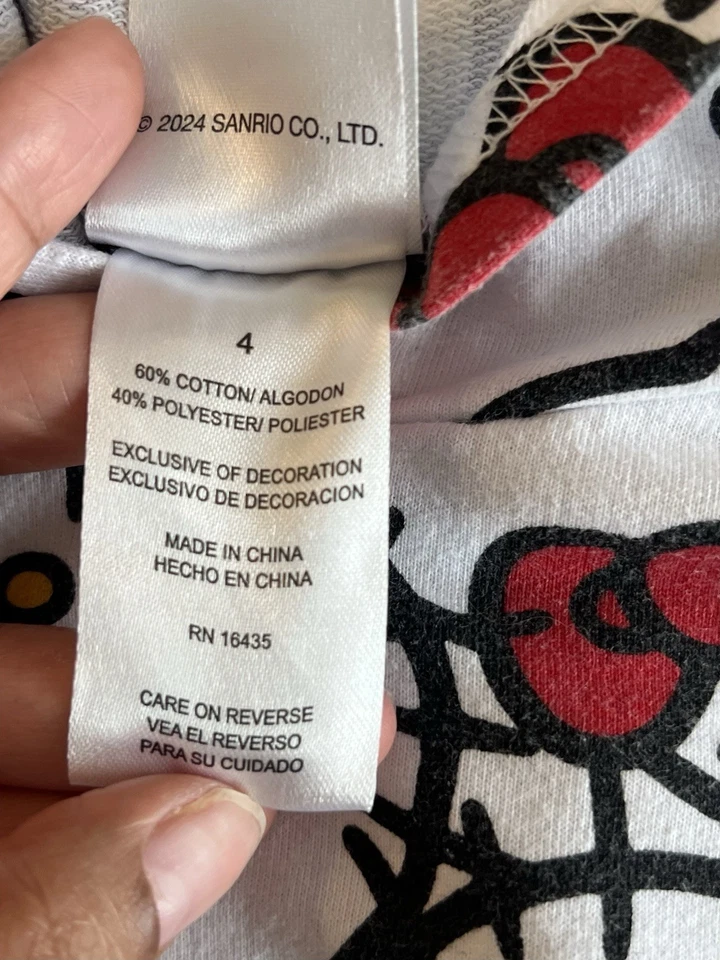 Hello Kitty Sanrio Short Sleeves Hoodie Sweatshirt Kangaroo Pockets Girls Size 4 - Image 4 of 4