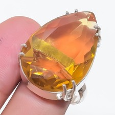 Citrine Gemstone Handmade 925 Sterling Silver Jewelry Ring Size 8.5 B444