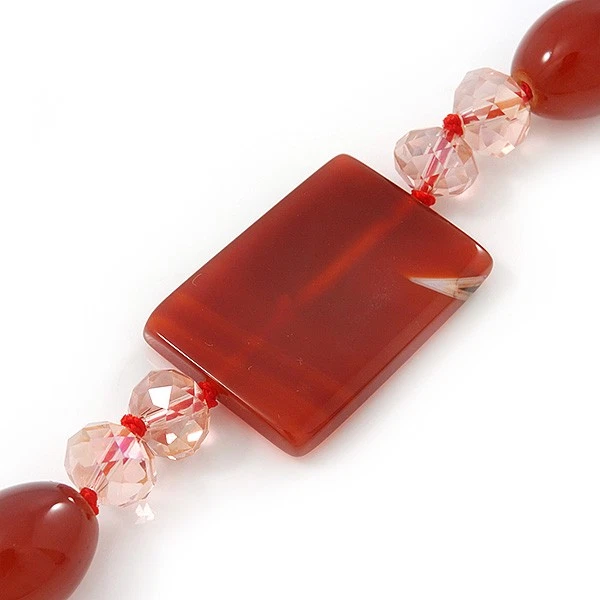 Collar de cuentas de cristal rosa y cerámica naranja oscuro enchapado en rodio - Foto 4 de 4