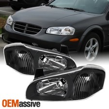 Black Fits 2000 2001 Maxima Left Right Side Headlights Front Lamps Pair