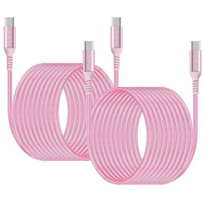 15ft USB C to USB C 100W Cable Pink (2-Pack), Long USB Type C Charger Fast Ch...