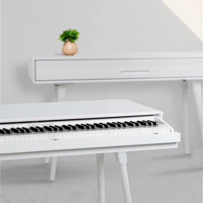 Piano numérique 88 touches, design piano, table en bois, 3 pédales, blanc mat - Photo 1/4
