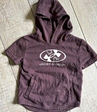 Under Armour Boys Brown Pullover Fleece Hoodie Logo Short Sleeve Pockets 5