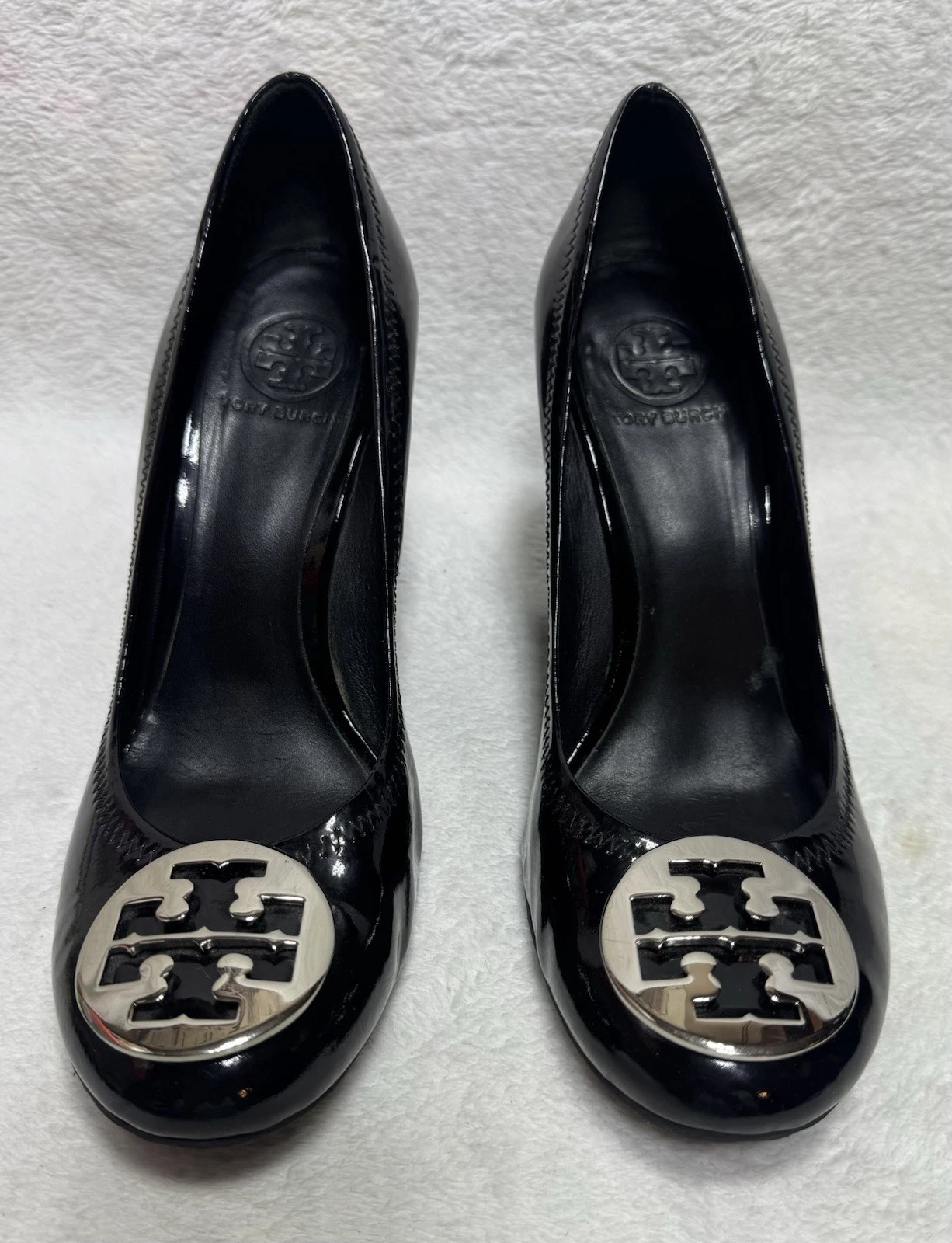 Scarpe con tacco Tory Burch donna nere Reva Sophie zeppa misura 10 5M vernice pelle